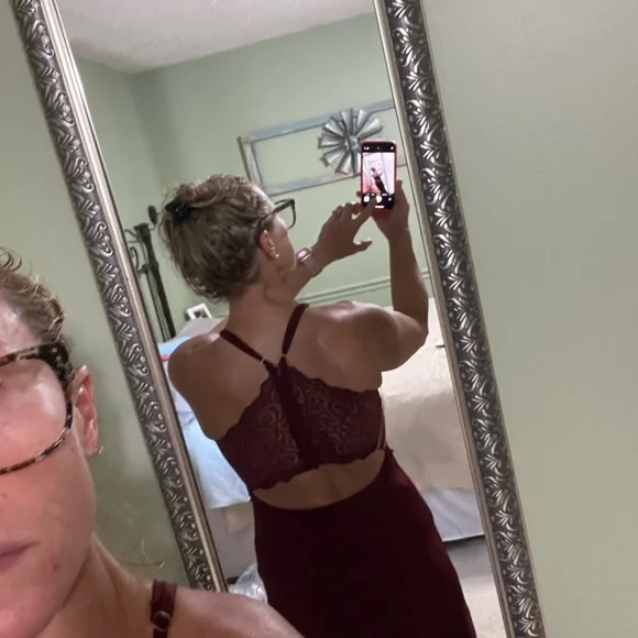 Honey and Rosie Burgundy Lace Detail Dress - Picture 2 of 3